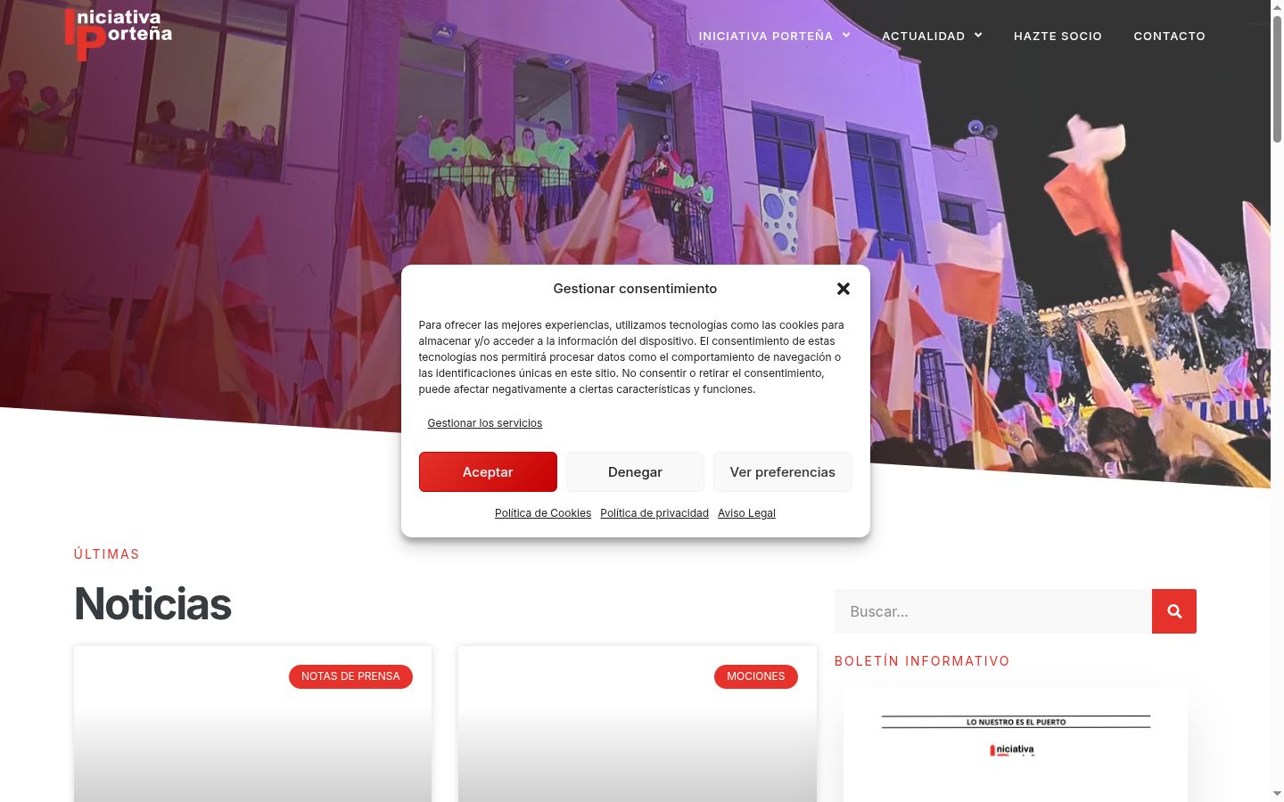 Screenshot del banner di consenso mostrato prima di qualsiasi interazione