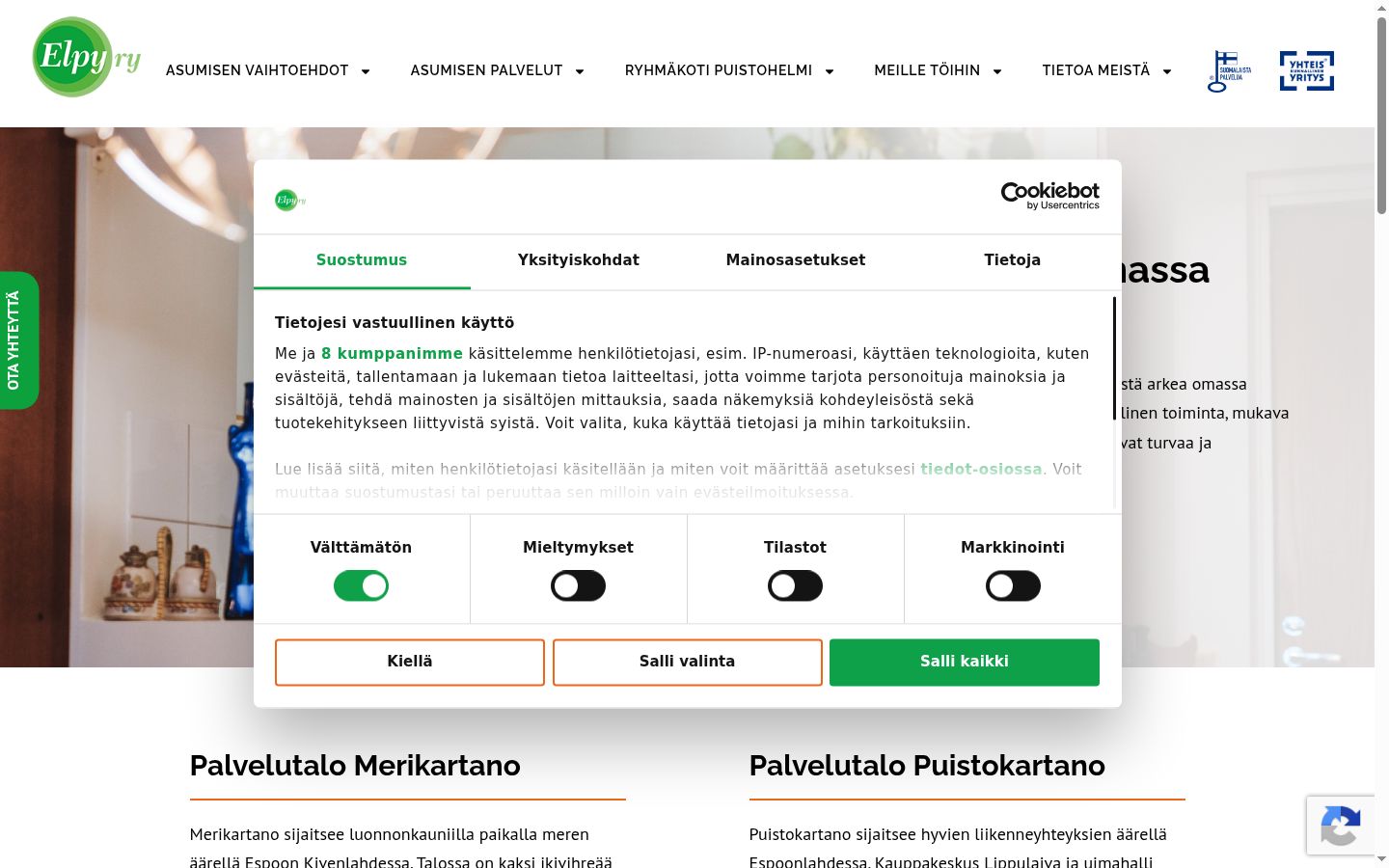 Screenshot del banner di consenso mostrato prima di qualsiasi interazione