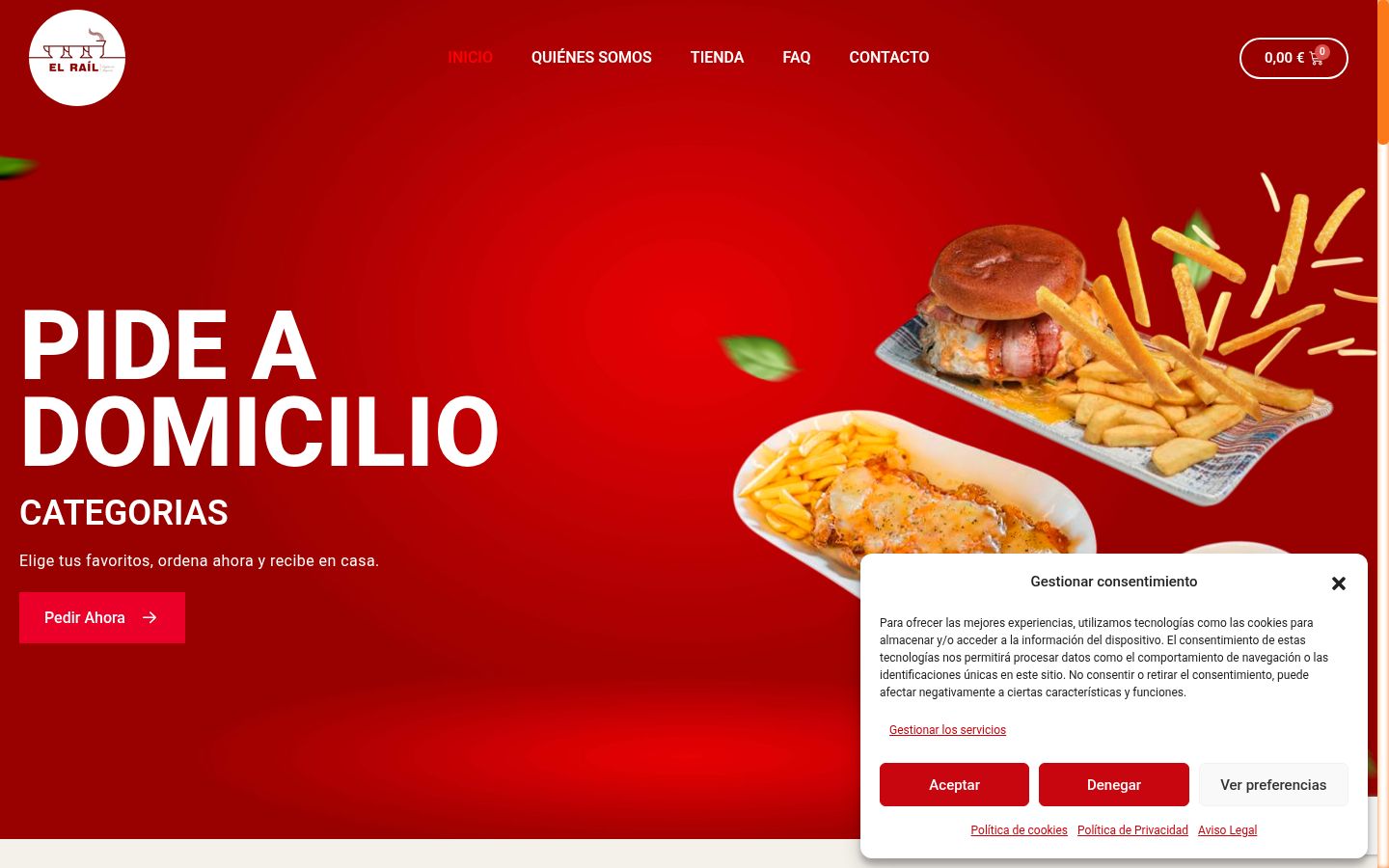 Captura de ecrã do banner de consentimento apresentado antes de qualquer interação