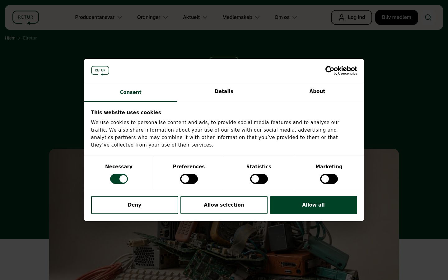 Screenshot del banner di consenso mostrato prima di qualsiasi interazione
