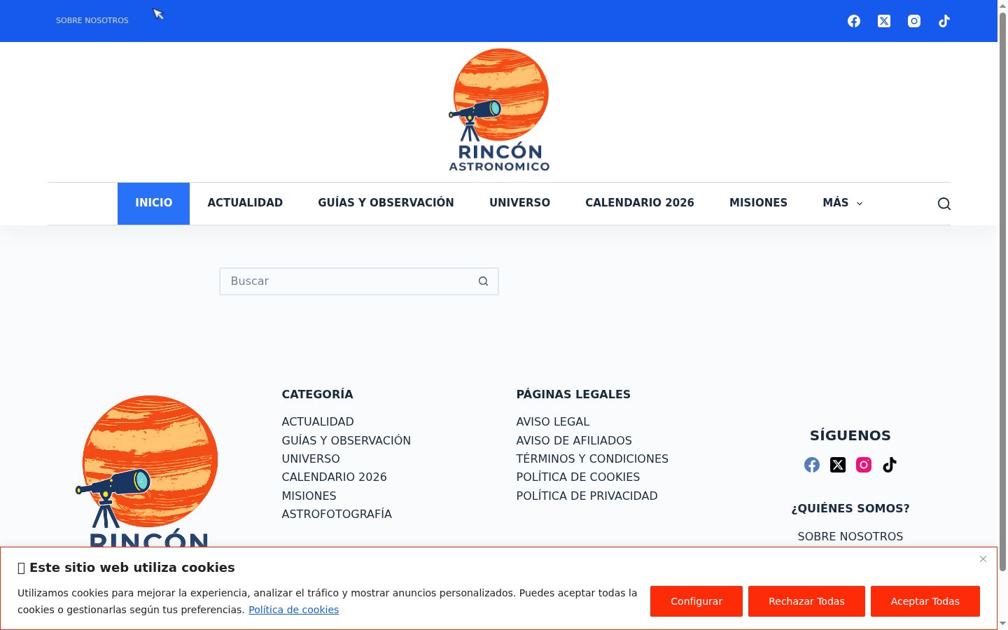Captura de pantalla del banner de consentimiento mostrado antes de cualquier interacción