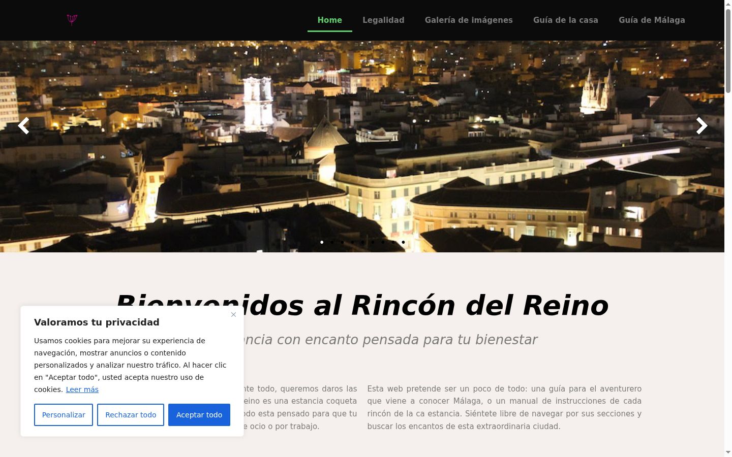 Captura de pantalla del banner de consentimiento mostrado antes de cualquier interacción