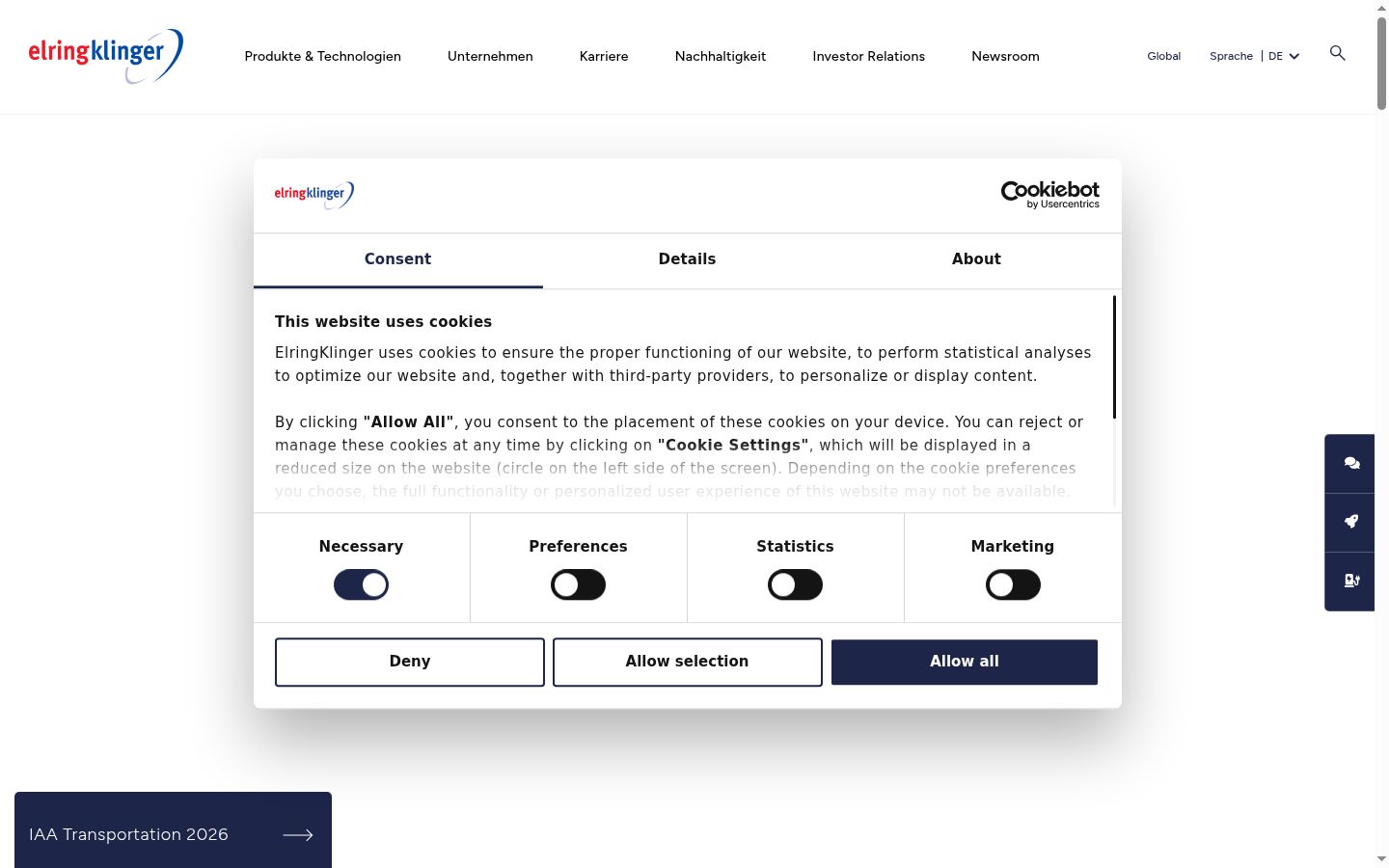 Screenshot of the consent banner shown before any interaction