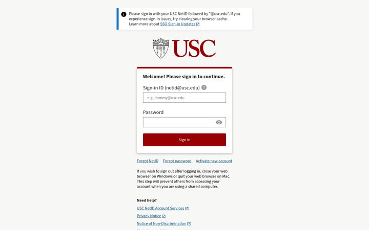 Screenshot of els.usc.edu