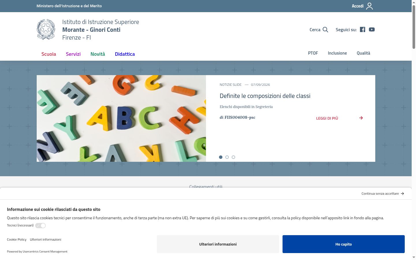 Screenshot del banner di consenso mostrato prima di qualsiasi interazione