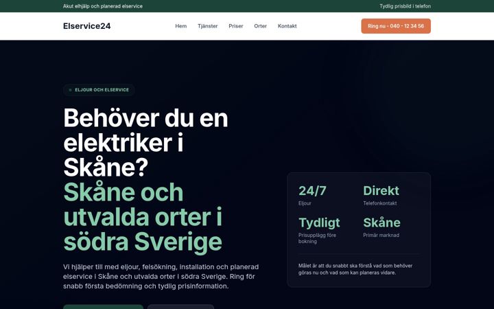 Skjámynd af elservice24.se
