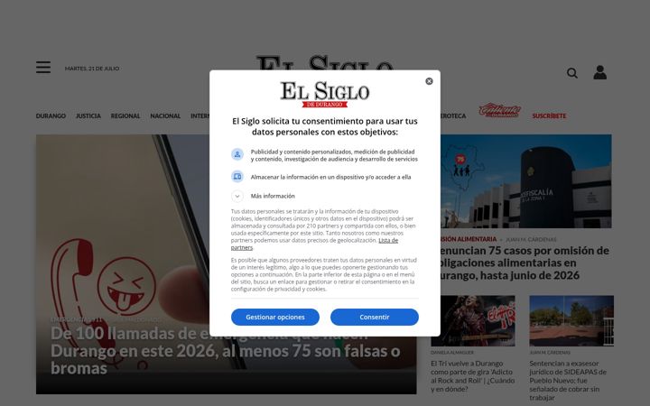 Screenshot of elsiglodedurango.com.mx