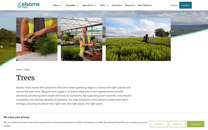 Screenshot of elsomstrees.com