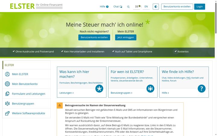 Skjámynd af elster.de