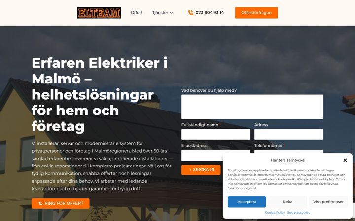 Skjámynd af elteamimalmo.se