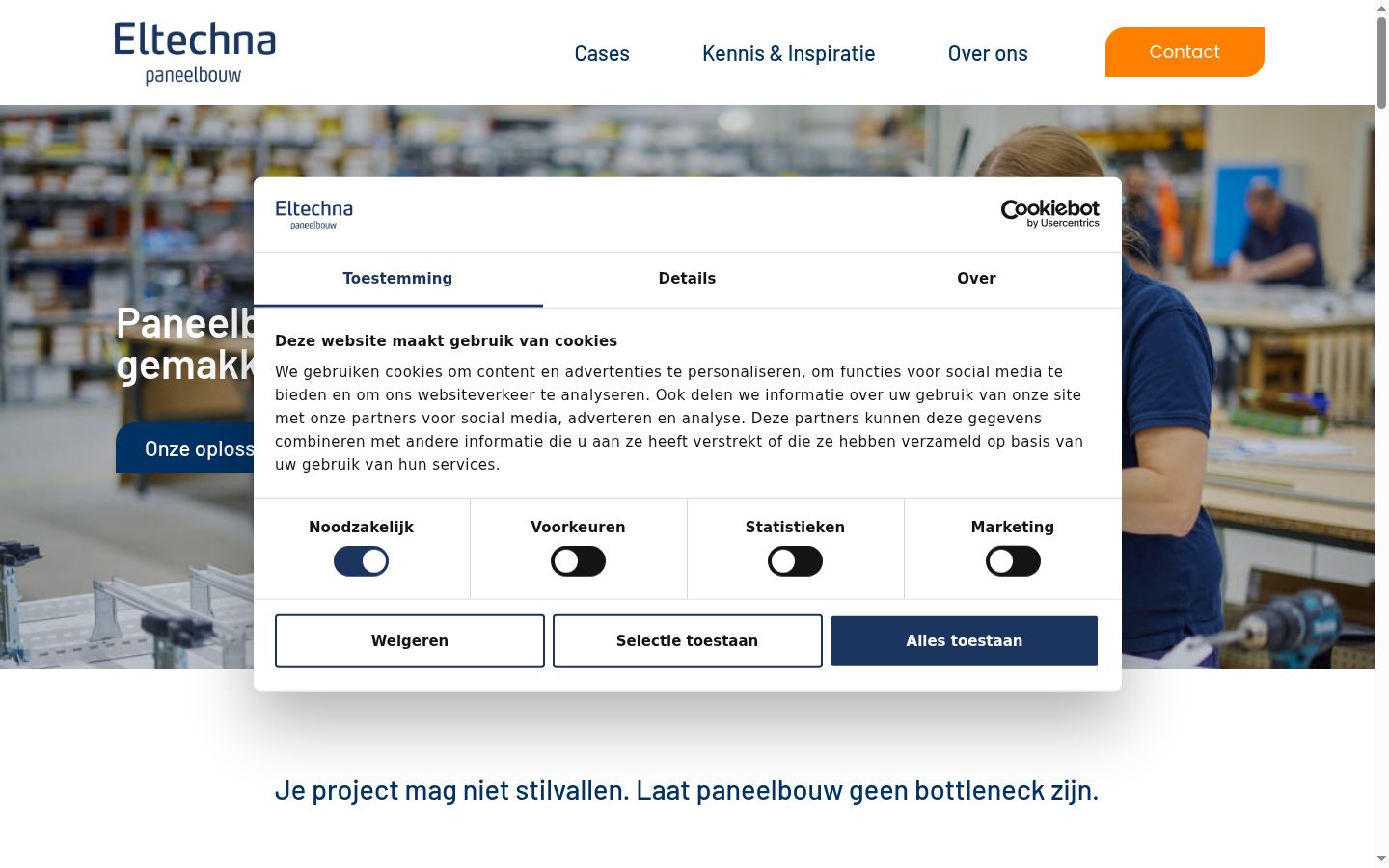 Screenshot van de toestemmingsbanner zoals getoond vóór enige interactie