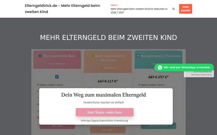 Zrzut ekranu elterngeldtrick.de