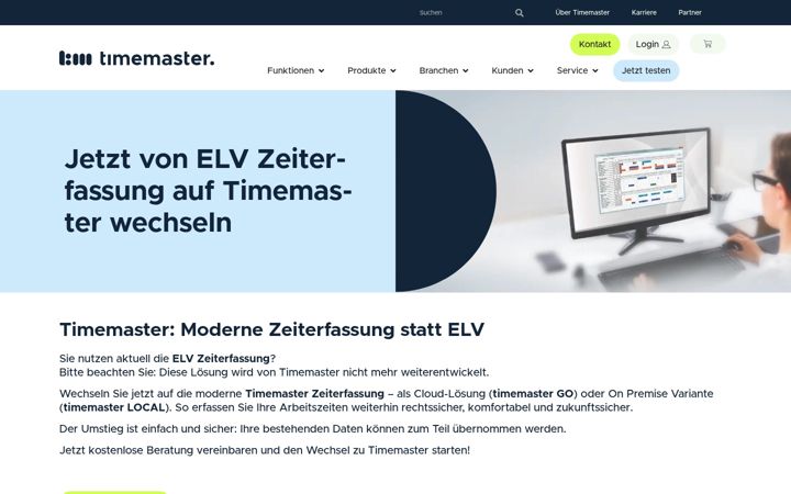 Screenshot ta' elv-zeiterfassung.de