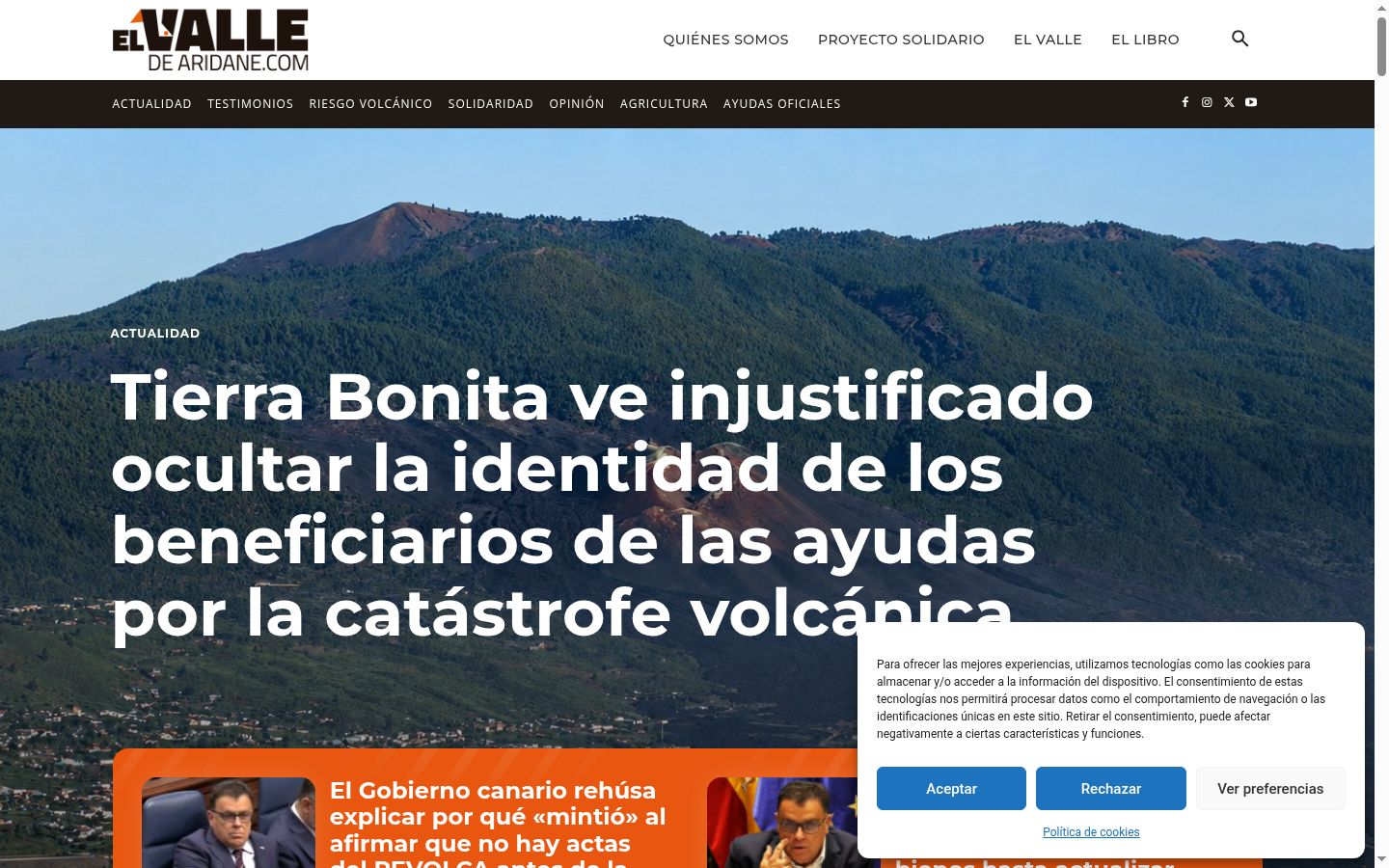 Screenshot del banner di consenso mostrato prima di qualsiasi interazione