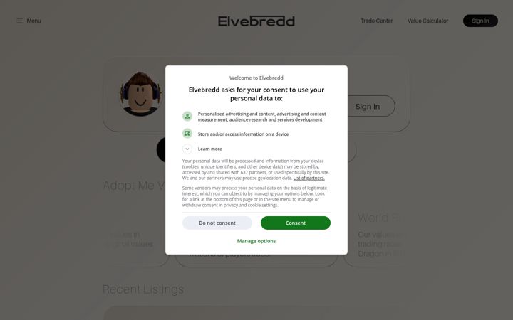 Kuvakaappaus sivustosta elvebredd.com