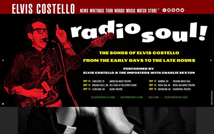 Screenshot of elviscostello.com