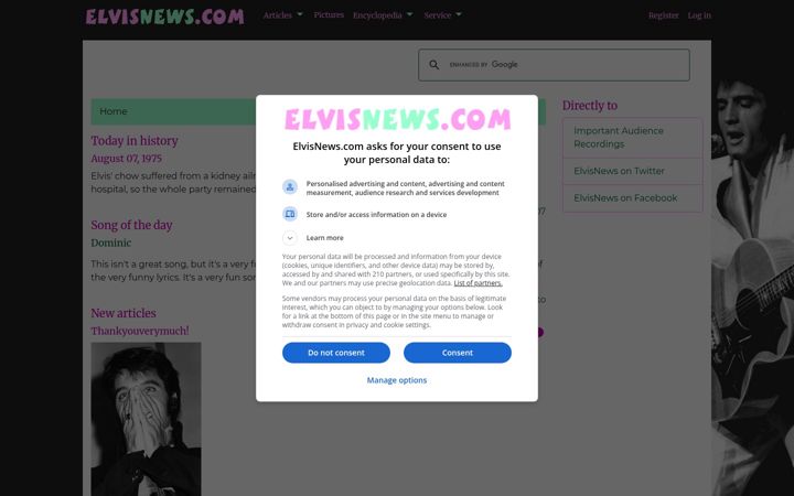 Screenshot of elvisnews.com