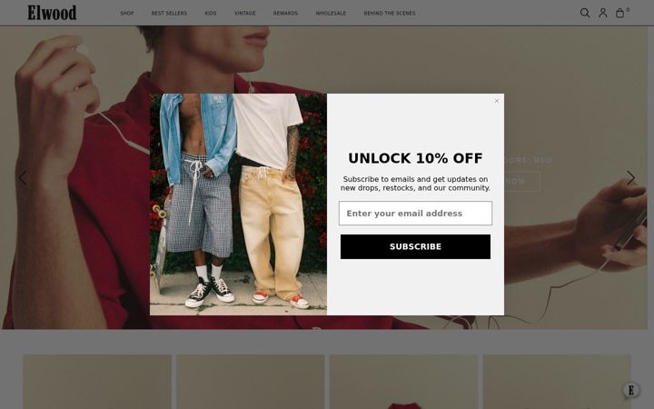 Screenshot of elwoodclothing.com
