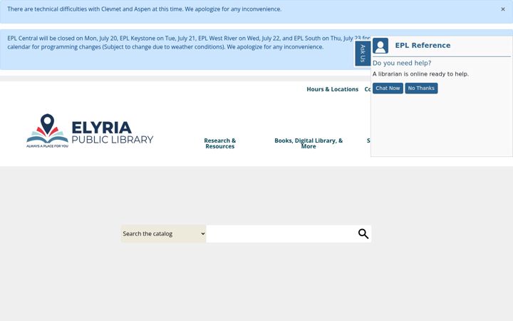 Screenshot of elyrialibrary.org