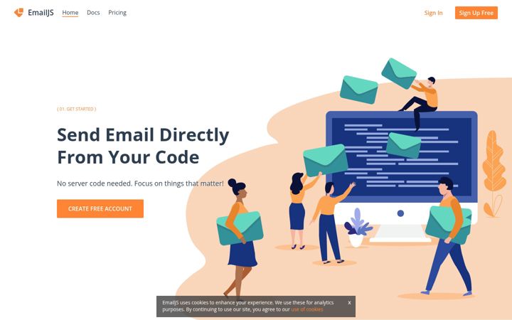 Screenshot of emailjs.com