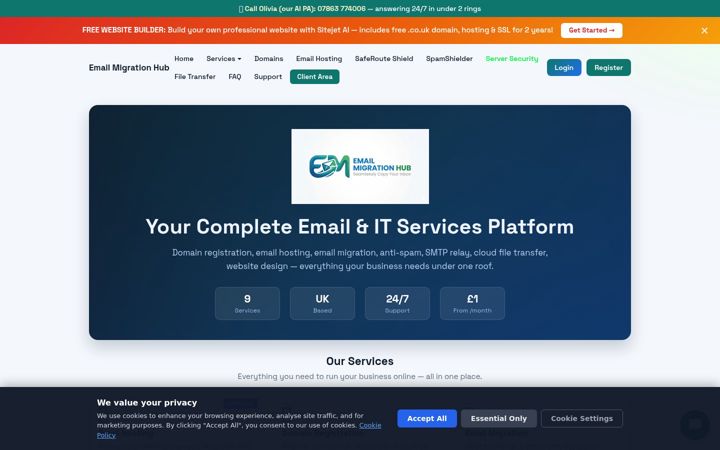 Screenshot von emailmigrationhub.com