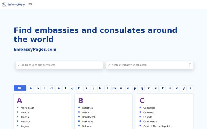 Screenshot of embassypages.com