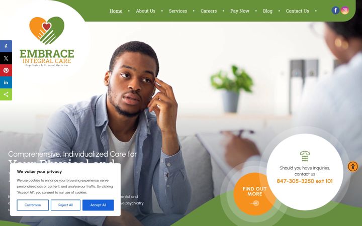 Screenshot of embraceintegralcare.com
