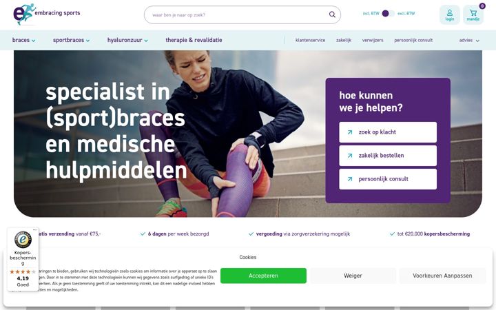 Screenshot ta' embracingsports.nl