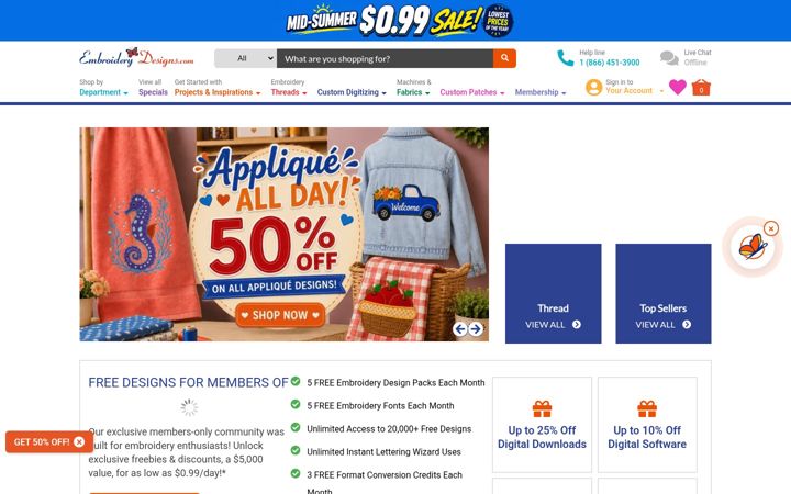 Screenshot of embroiderydesigns.com