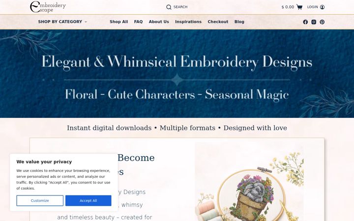 Screenshot of embroideryescape.com