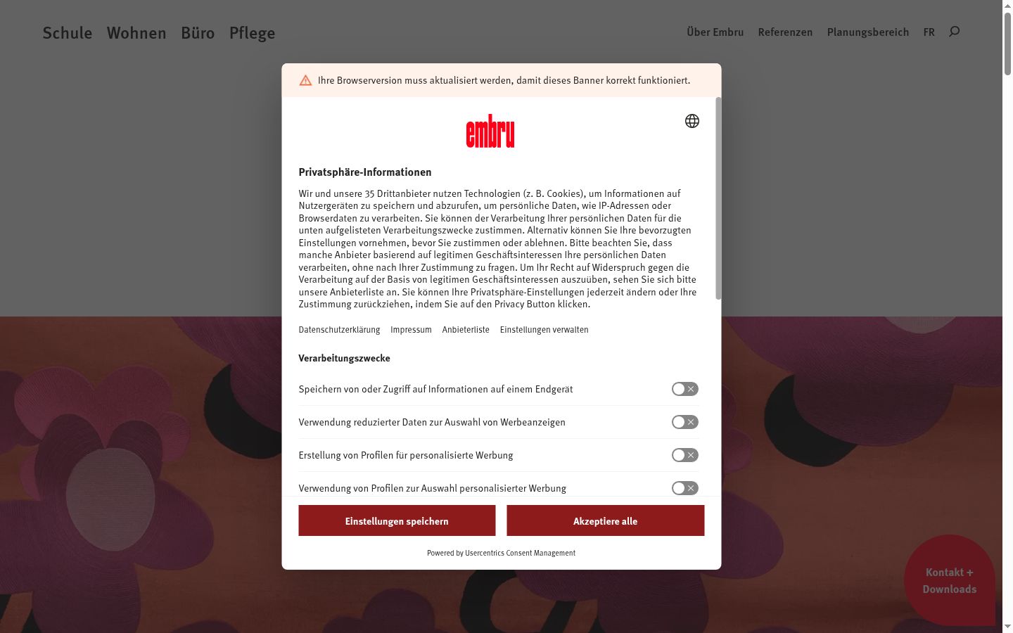 Capture d'écran de la bannière de consentement affichée avant toute interaction