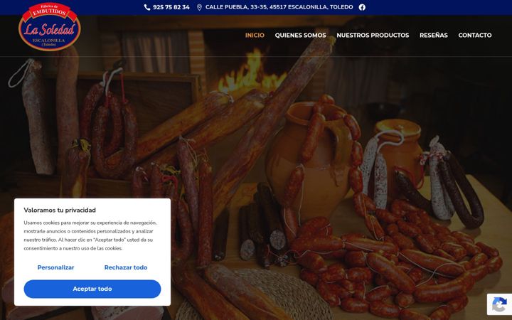 Screenshot of embutidoslasoledad.com