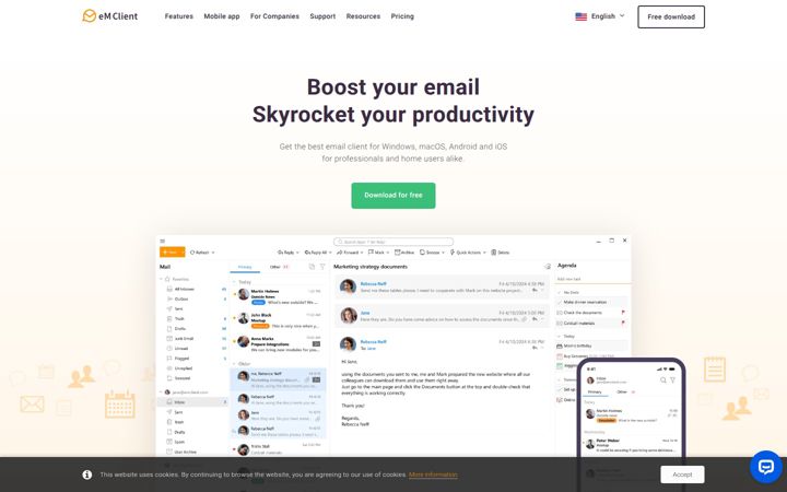 Screenshot von emclient.com