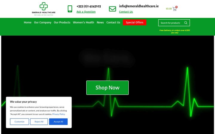 Ekraanipilt saidist emeraldhealthcare.ie