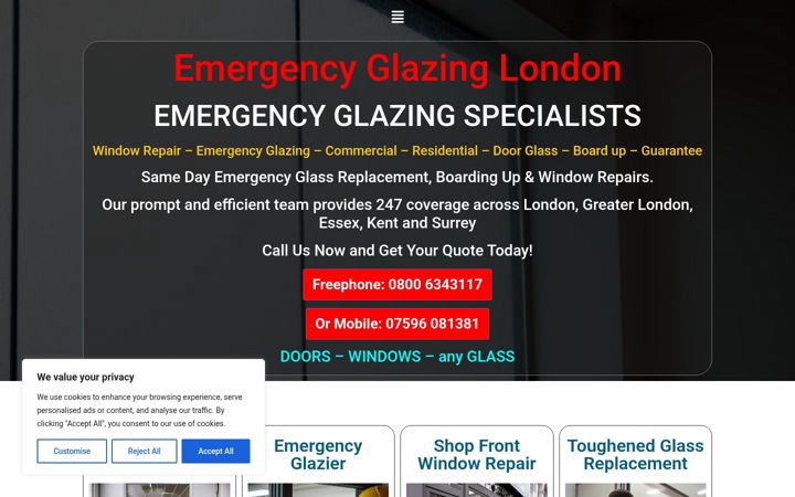 Skjámynd af emergencyglazierslondon.co.uk