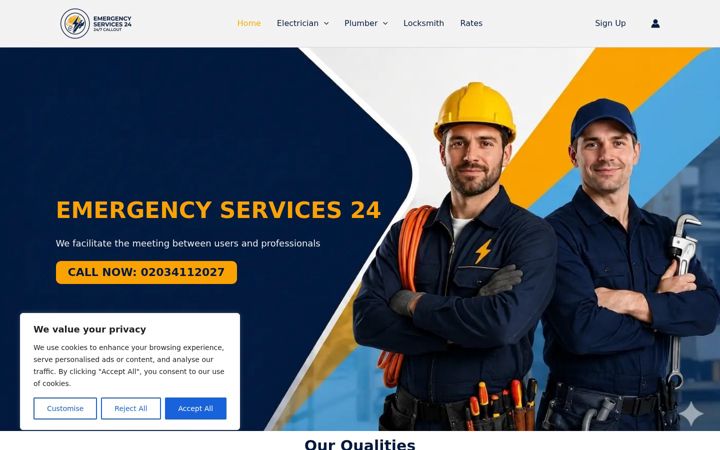 Posnetek zaslona emergencyservices24.co.uk