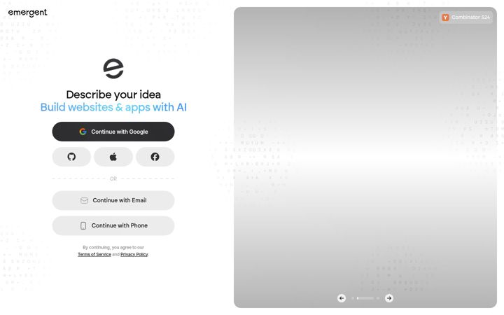 Screenshot stránky emergentagent.com