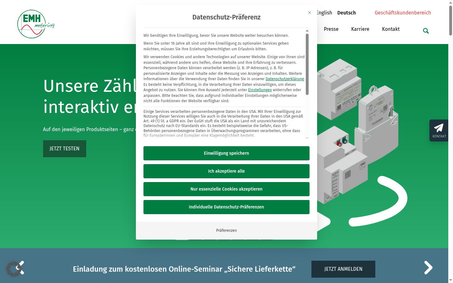 Snímek obrazovky baneru souhlasu zobrazeného před jakoukoli interakcí