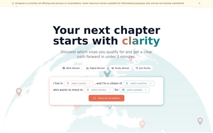 Екранна снимка на emigreat.io