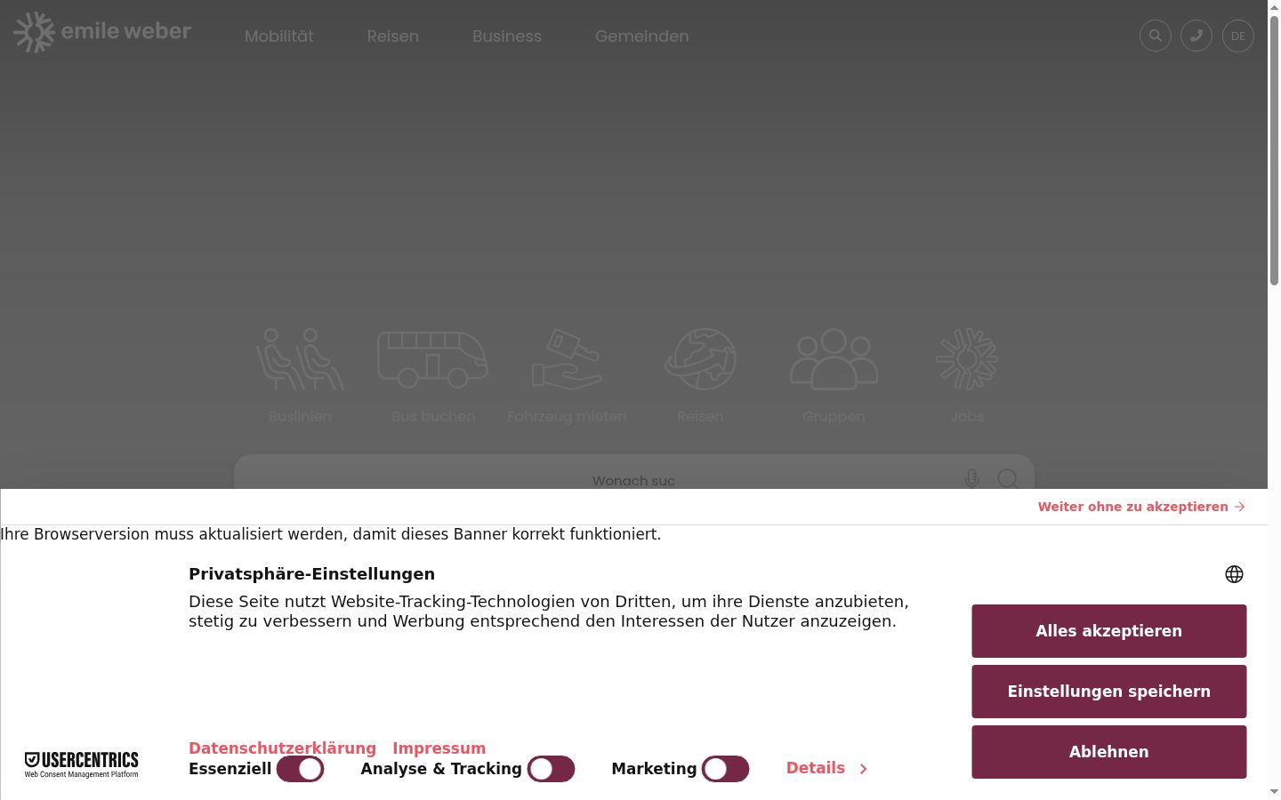 Screenshot of the consent banner shown before any interaction