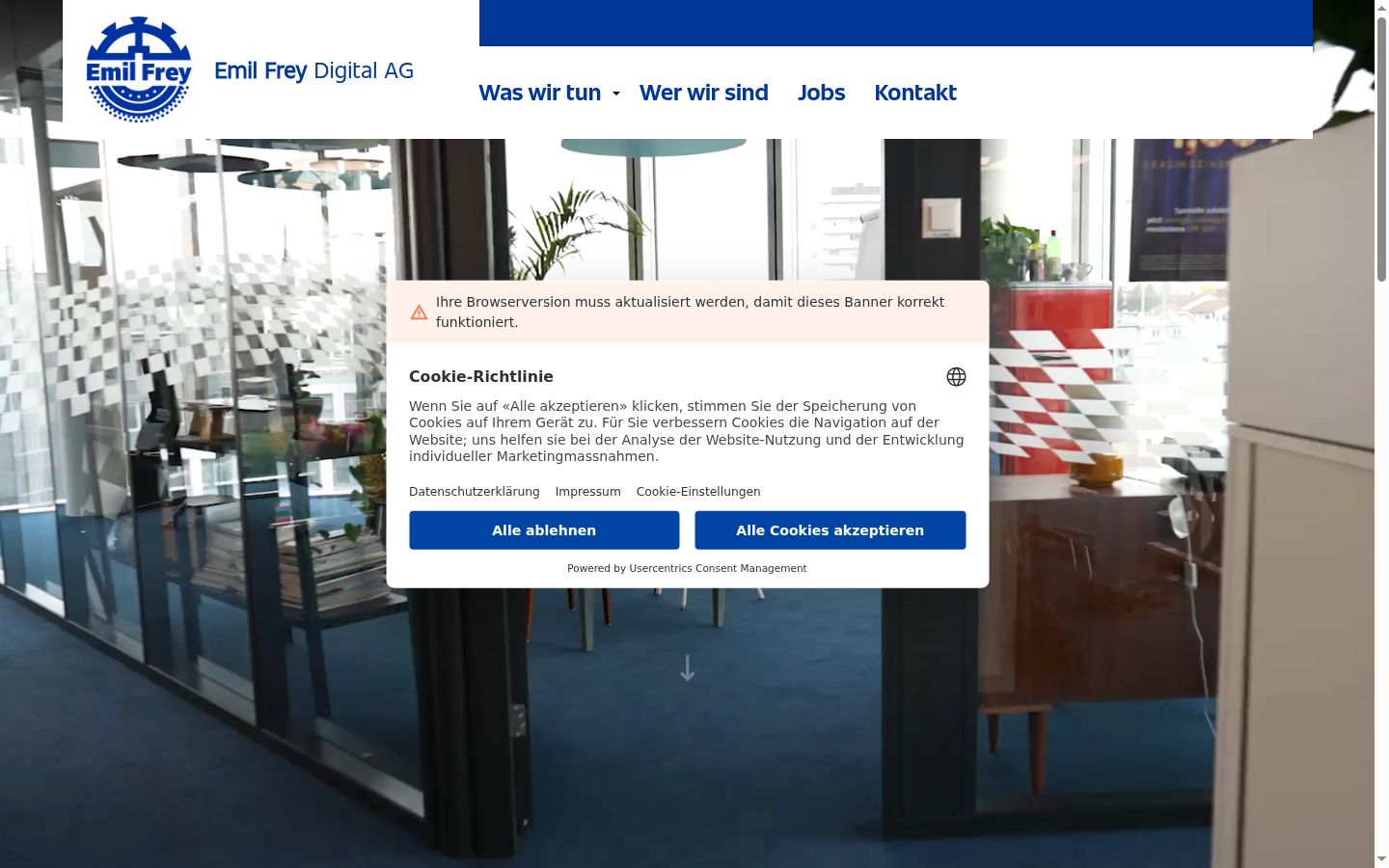 Skärmbild av samtyckesbannern som visades före någon interaktion