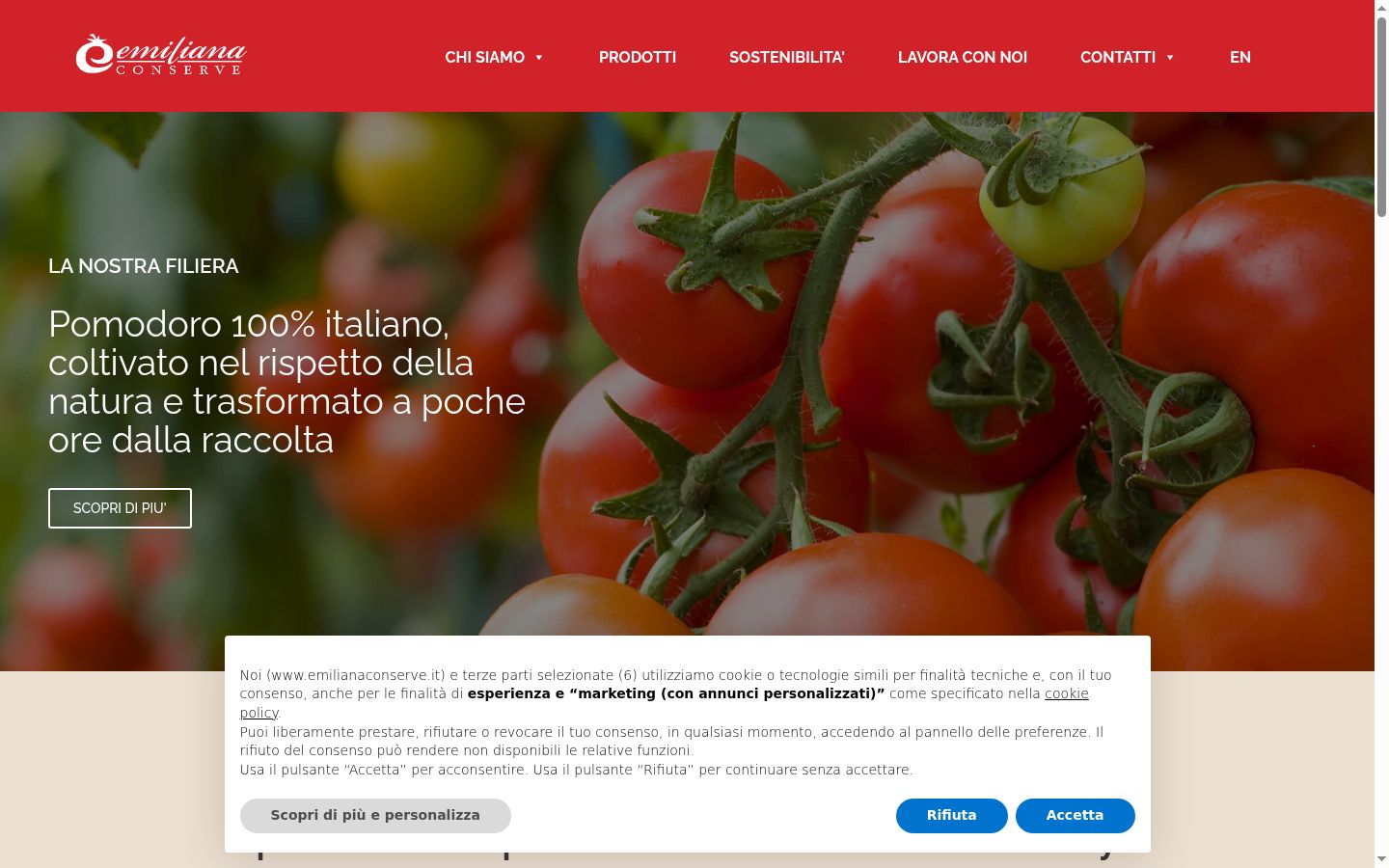 Screenshot del banner di consenso mostrato prima di qualsiasi interazione