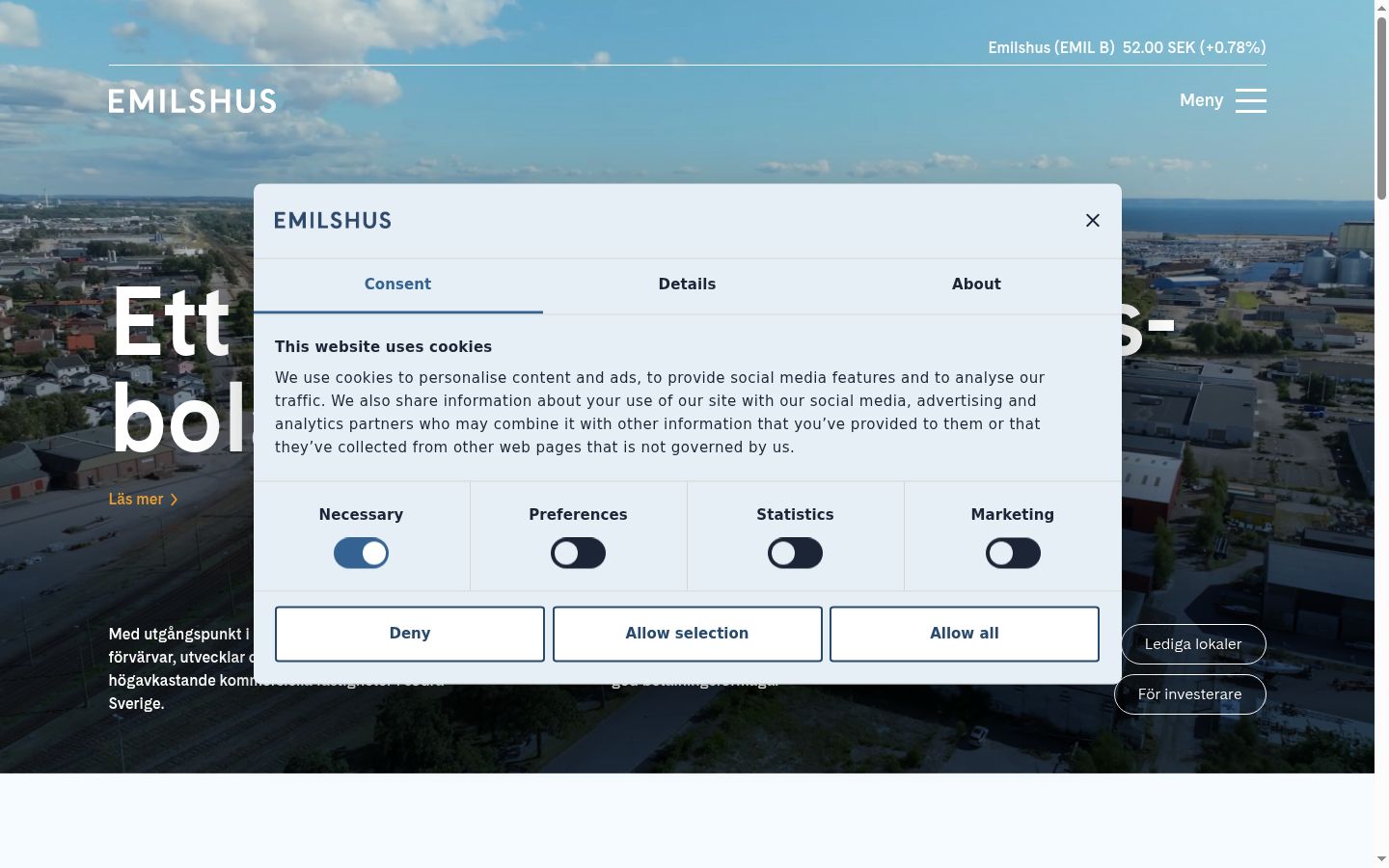 Screenshot del banner di consenso mostrato prima di qualsiasi interazione