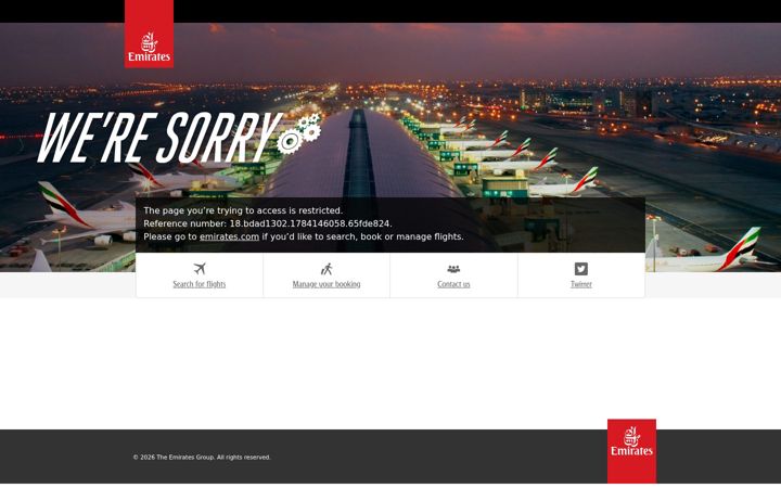 Screenshot stránky emirates.com