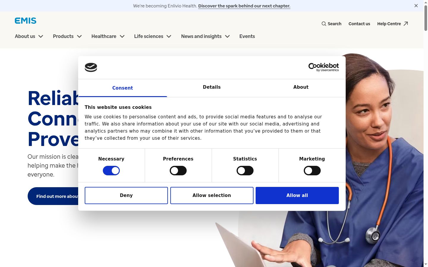 Captura de ecrã do banner de consentimento apresentado antes de qualquer interação