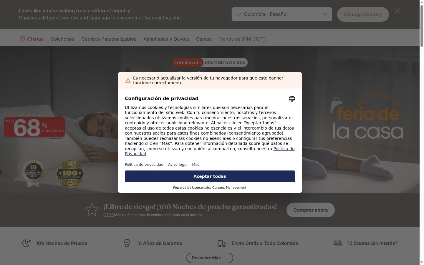 Snímek obrazovky baneru souhlasu zobrazeného před jakoukoli interakcí