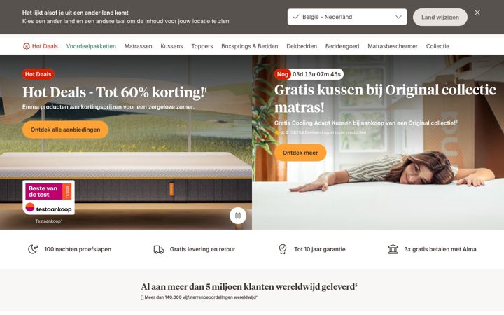 Screenshot of emma-matras.be