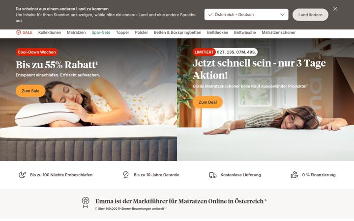 Screenshot of emma-matratze.at