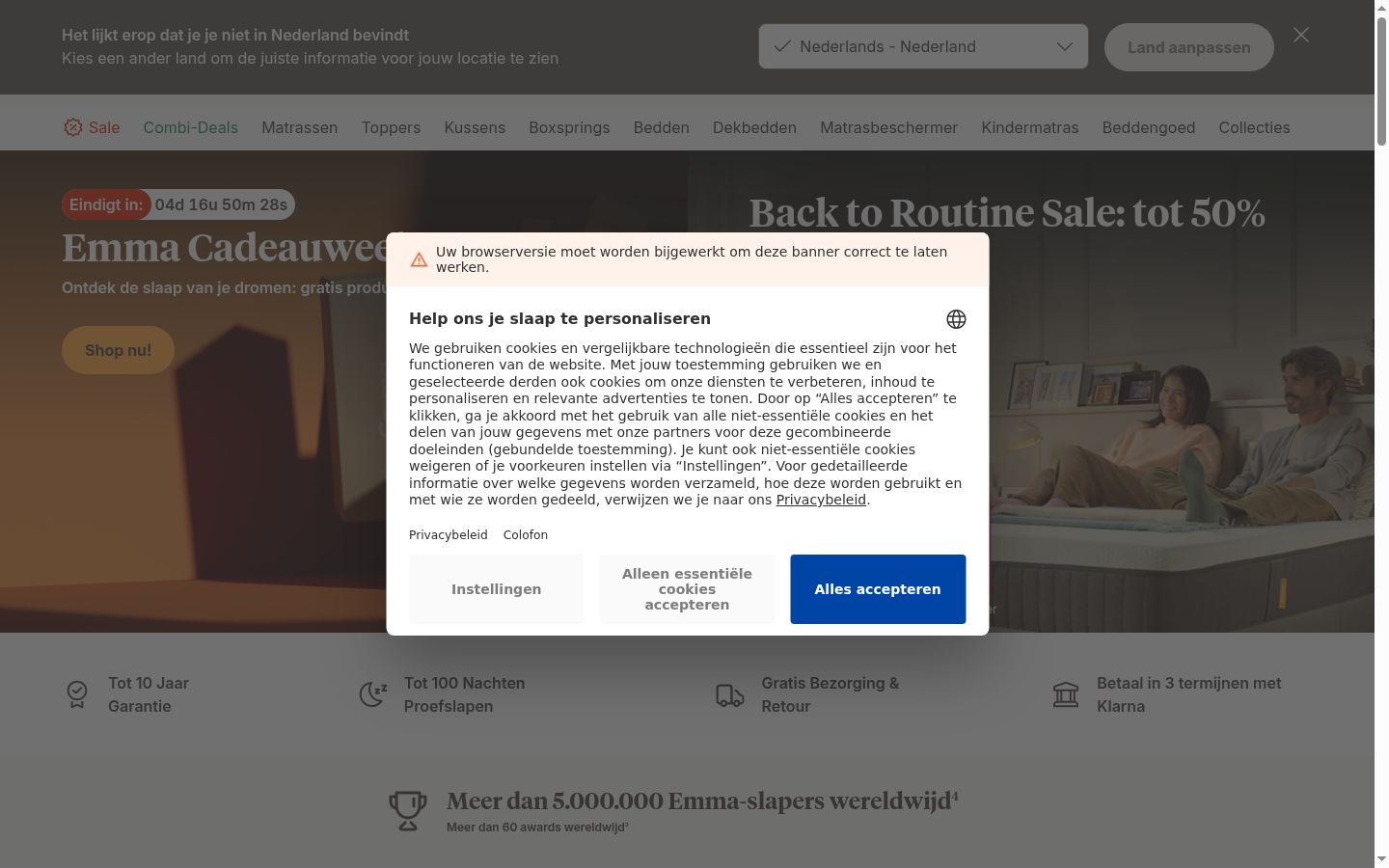 Screenshot des Einwilligungsbanners vor jeglicher Interaktion