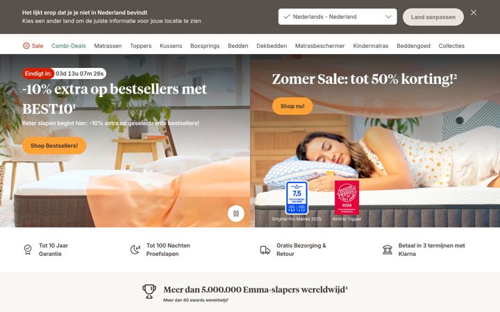Screenshot von emma-sleep.nl